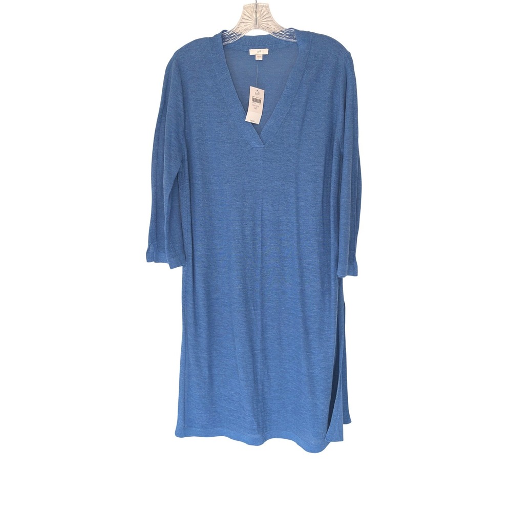 J. Jill Tunic Blue Opal V-Neck Lightweight Lagenlook Coastal Knit Medium